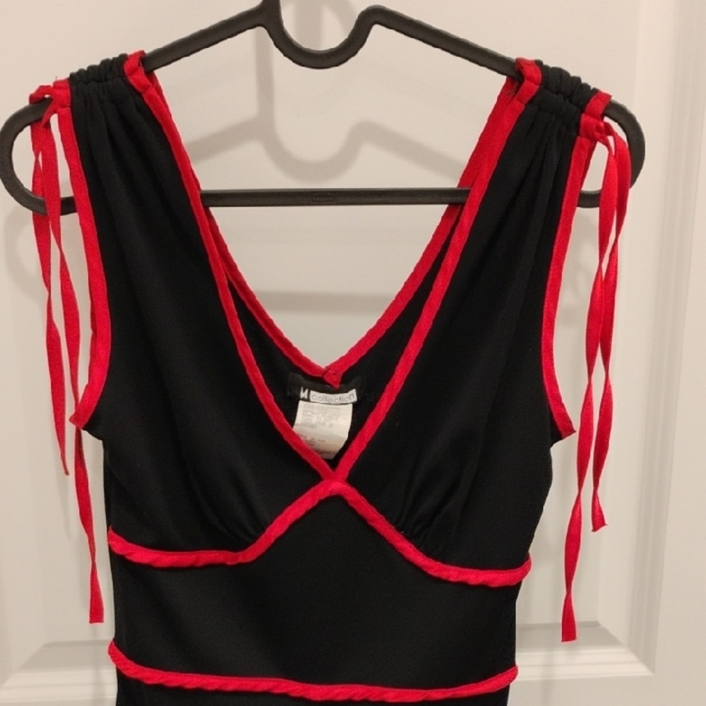 M Collection Black Dress with Red Trim Mermaid Hem Y2K Size Medium - Picture 5 of 11